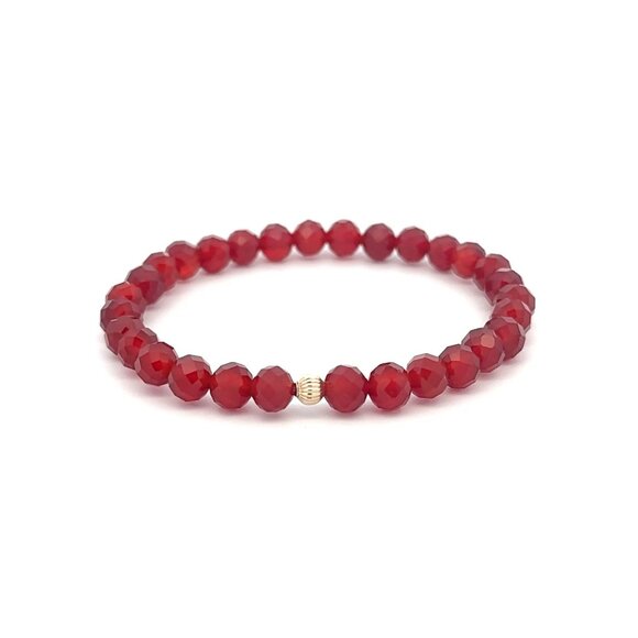 Natural Gemstones Carnelian Microfaceted 6mm Stretchable Bracelet 14k Corrugated - Picture 1 of 5